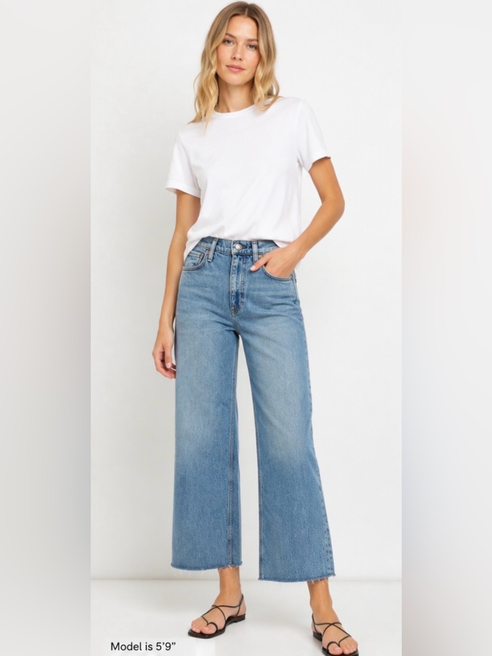 rag & bone Andi High Rise Ankle Wide Leg Women's Jeans in Light Blue Denim